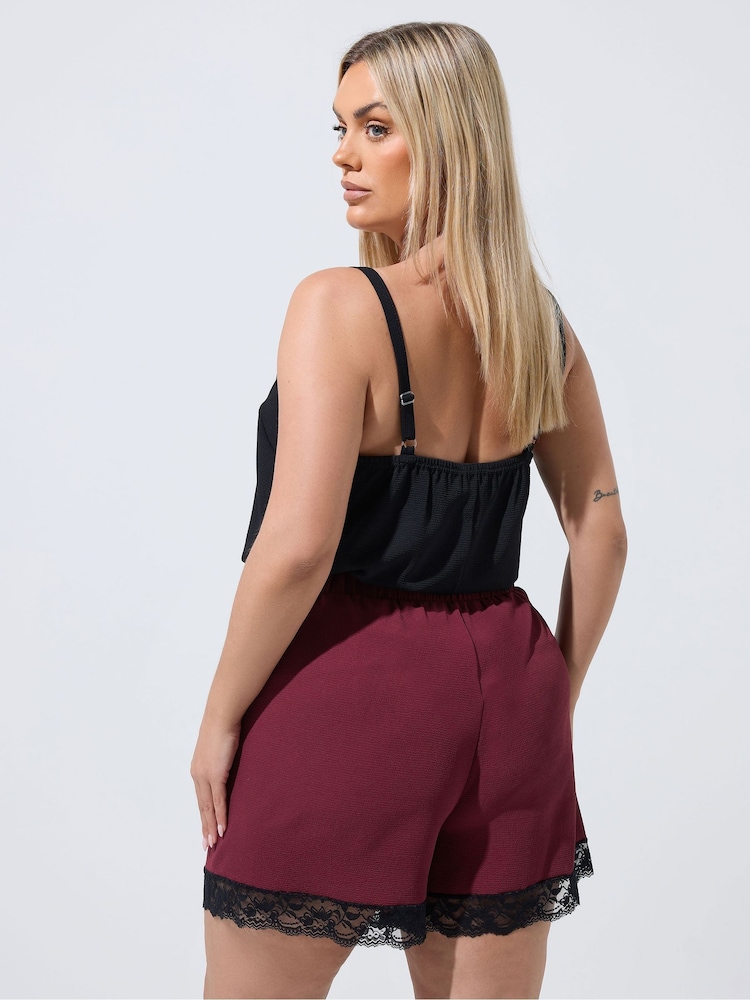 Yours Curve Red Limited Lace Hem Short - Image 2 of 2 Yours Curve Red Limited Lace Hem Short - Image 2 of 2