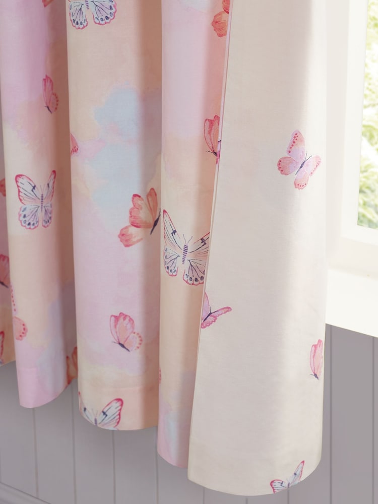 Catherine Lansfield Pink Ombre Butterflies Fully Reversible Eyelet Curtains - Image 5 of 5