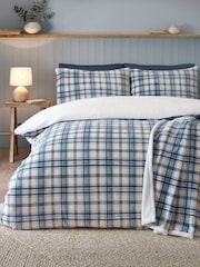 Catherine Lansfield Blue Cosy Ribbed Check Sherpa Duvet Cover and Pillowcase Set - Image 1 of 4