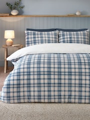 Catherine Lansfield Blue Cosy Ribbed Check Sherpa Duvet Cover and Pillowcase Set - Image 2 of 4