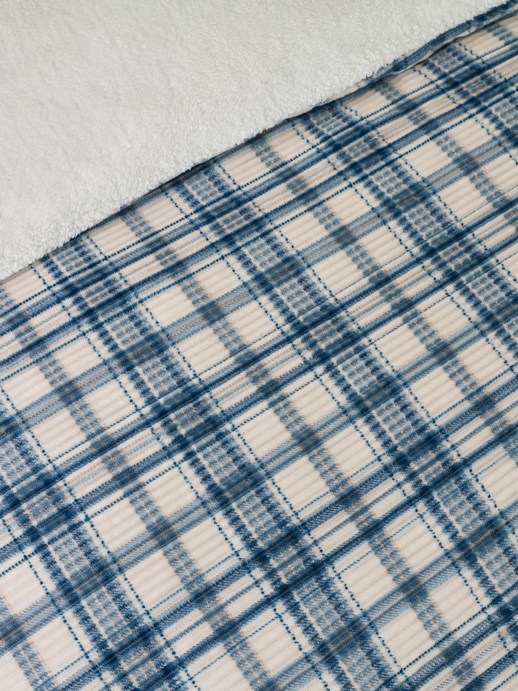 Catherine Lansfield Blue Cosy Ribbed Check Sherpa Duvet Cover and Pillowcase Set - Image 4 of 4 Catherine Lansfield Blue Cosy Ribbed Check Sherpa Duvet Cover and Pillowcase Set - Image 4 of 4