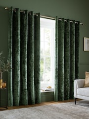 Catherine Lansfield Olive Crushed Velvet Lined Eyelet Curtains - Image 1 of 4