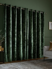 Catherine Lansfield Olive Crushed Velvet Lined Eyelet Curtains - Image 2 of 4
