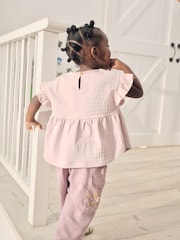 Purple Floral Embroidered Short Sleeve T-Shirt and Cargo Set (3mths-7yrs) - Image 3 of 8