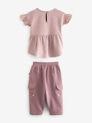 Purple Floral Embroidered Short Sleeve T-Shirt and Cargo Set (3mths-7yrs) - Image 6 of 8