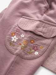 Purple Floral Embroidered Short Sleeve T-Shirt and Cargo Set (3mths-7yrs) - Image 8 of 8