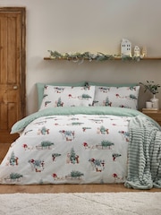 Catherine Lansfield Green Christmas Dogs Brushed Cotton Duvet Cover and Pillowcase Set - Image 1 of 5