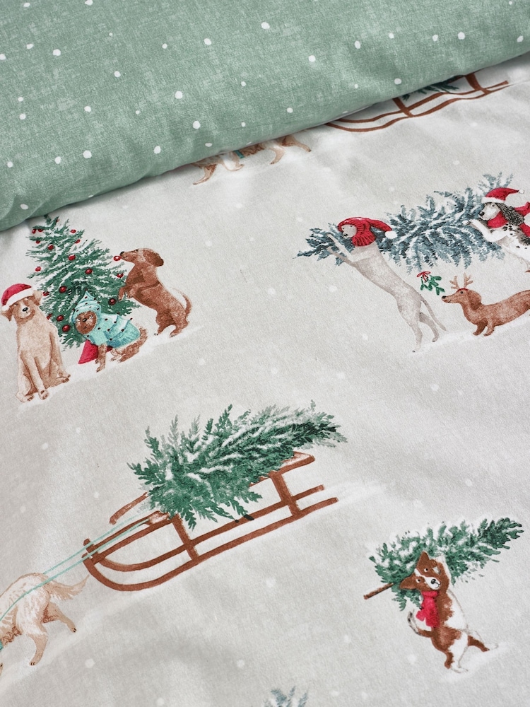 Catherine Lansfield Green Christmas Dogs Brushed Cotton Duvet Cover and Pillowcase Set - Image 5 of 5