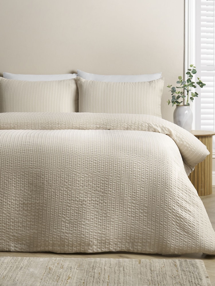 Catherine Lansfield Natural Stripe Seersucker Duvet Cover and Pillowcase Set - Image 2 of 4