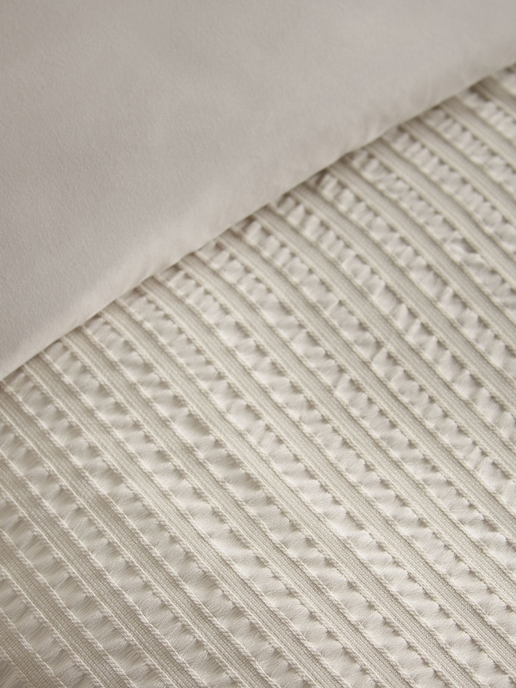 Catherine Lansfield Natural Stripe Seersucker Duvet Cover and Pillowcase Set - Image 4 of 4