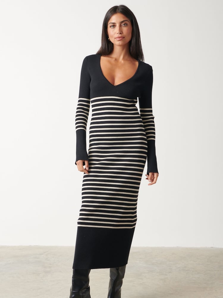 Pretty Lavish Black Vanessa Stripped Knit Dress - Image 1 of 3
