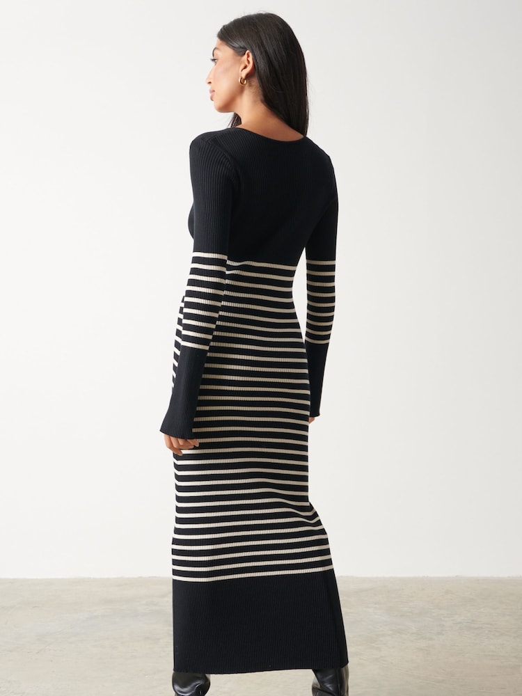 Pretty Lavish Black Vanessa Stripped Knit Dress - Image 2 of 3 Pretty Lavish Black Vanessa Stripped Knit Dress - Image 2 of 3