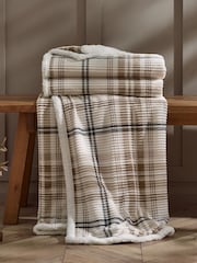 Catherine Lansfield Natural Cosy Ribbed Check Sherpa Blanket Throw - Image 1 of 3