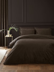 Catherine Lansfield Chocolate Kingsley Soft Matt Velvet Duvet Cover and Pillowcase Set - Image 1 of 3