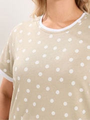 Yours Curve Brown Spot Print Contrast Sleeve Top - Image 4 of 6