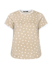 Yours Curve Brown Spot Print Contrast Sleeve Top - Image 5 of 6