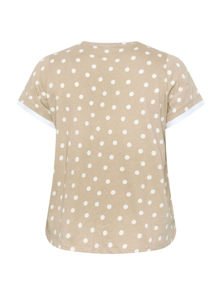 Yours Curve Brown Spot Print Contrast Sleeve Top - Image 6 of 6 Yours Curve Brown Spot Print Contrast Sleeve Top - Image 6 of 6