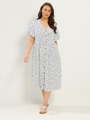 Yours Curve White Frill Sleeve Button Dress - Image 1 of 5