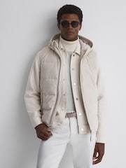 Reiss Stone Leftwich Quilted Hooded Gilet - Image 1 of 4