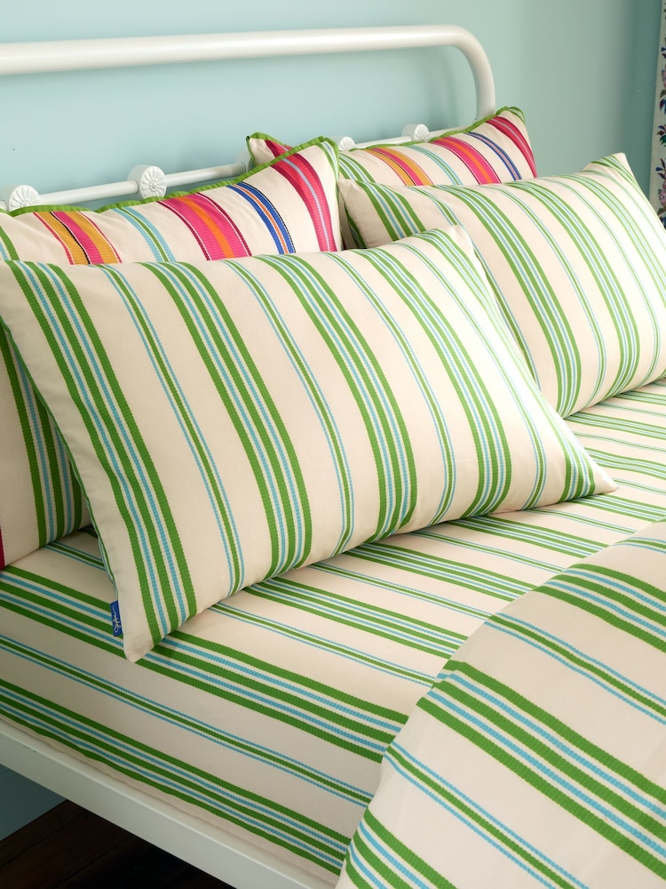 Sophie Robinson Green Stripe Cotton Fitted Sheet - Image 2 of 3 Sophie Robinson Green Stripe Cotton Fitted Sheet - Image 2 of 3