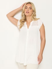 Yours Curve Cream Lace Detail Blouse - Image 1 of 4