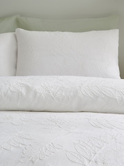Catherine Lansfield White Jacquard Leaves Duvet Cover and Pillowcase Set - Image 1 of 4
