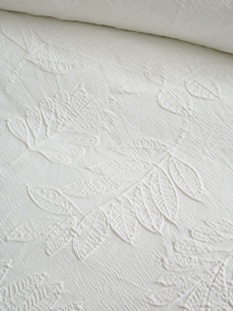 Catherine Lansfield White Jacquard Leaves Duvet Cover and Pillowcase Set - Image 4 of 4