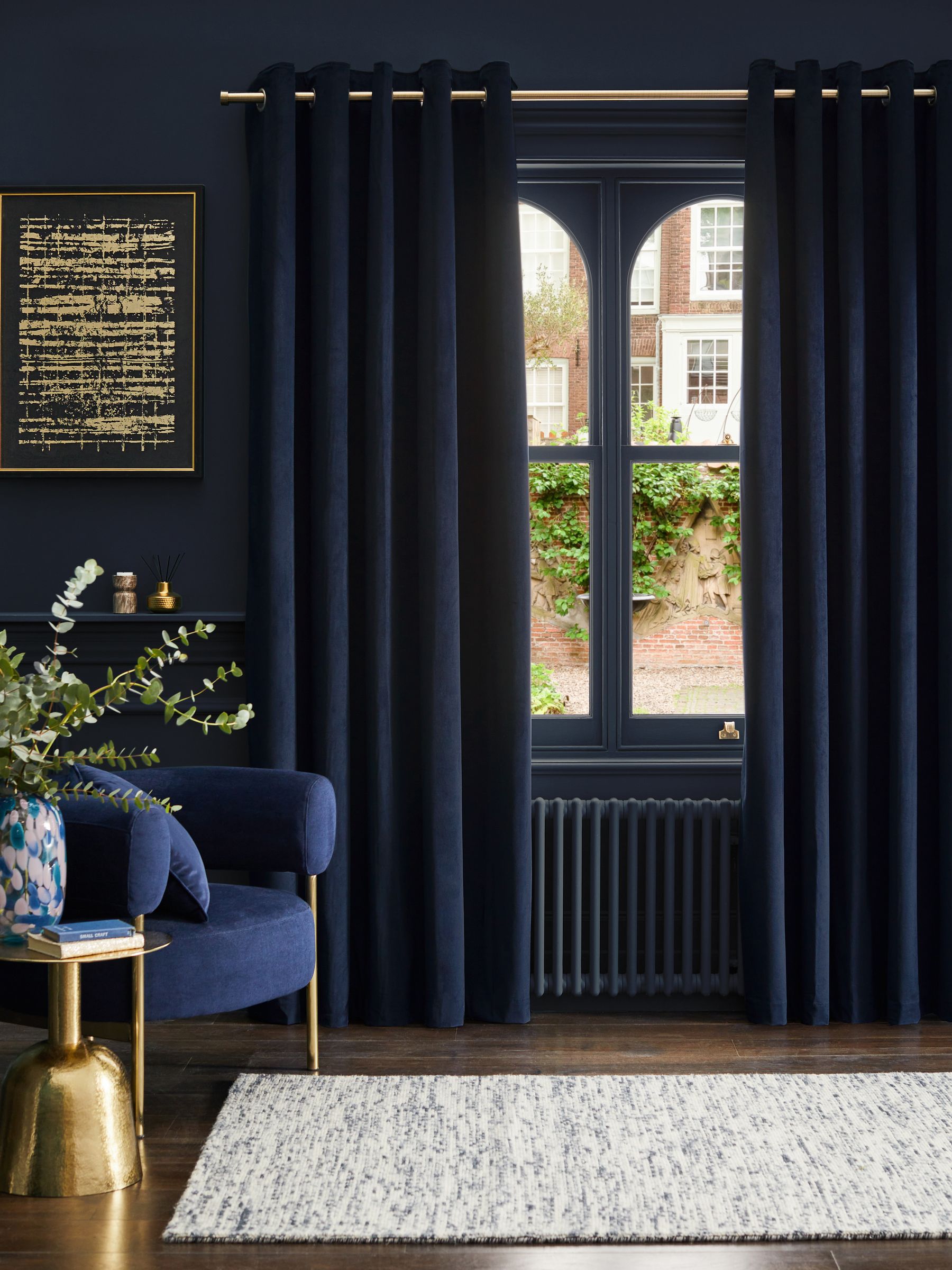 Blue Dark Navy Matte Velvet Lined Curtains