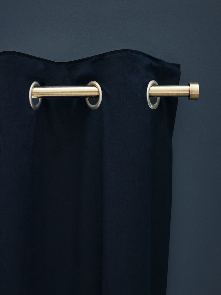 Blue Dark Navy Matte Velvet Lined Curtains - Image 4 of 7