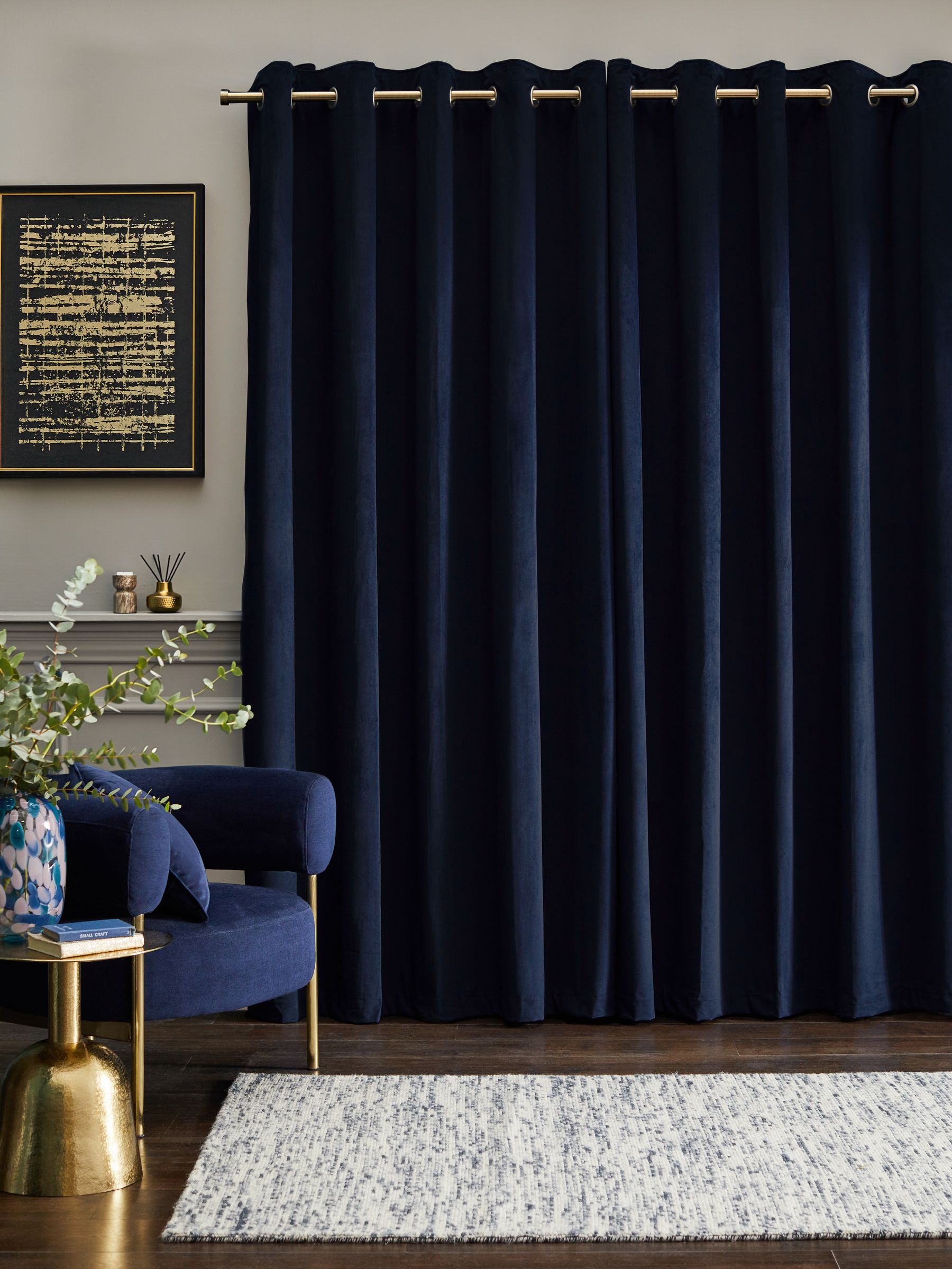 Buy Blue Dark Navy Matte Velvet Lined Eyelet Curtains from Next