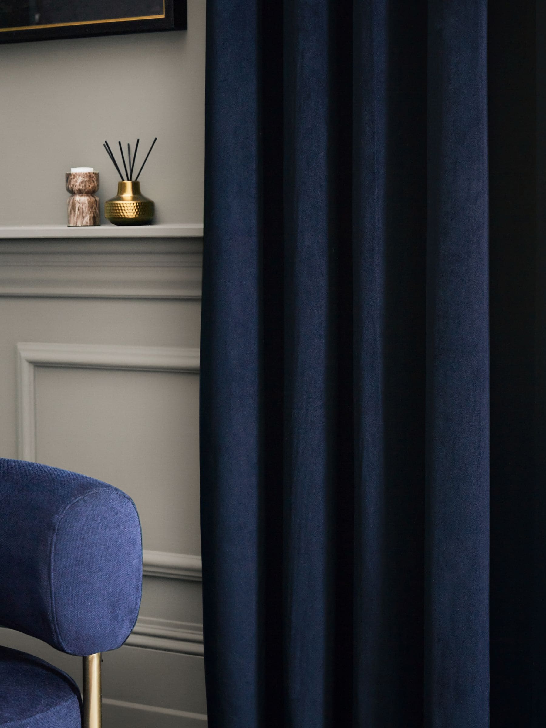 Buy Blue Dark Navy Matte Velvet Lined Eyelet Curtains from Next