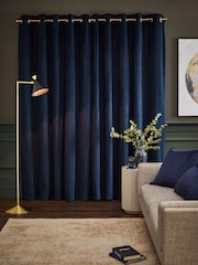 Blue Dark Navy Matte Velvet Super Thermal Curtains - Image 2 of 8