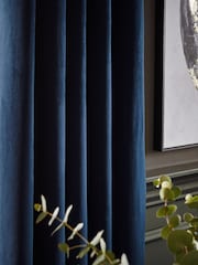 Blue Dark Navy Matte Velvet Super Thermal Curtains - Image 5 of 8