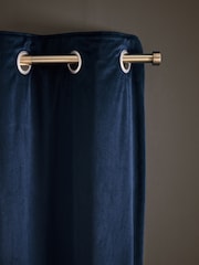 Blue Dark Navy Matte Velvet Super Thermal Curtains - Image 6 of 8