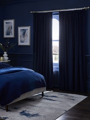 Blue Dark Navy Matte Velvet Pencil Pleat Blackout/Thermal Curtains - Image 3 of 8