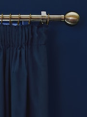 Blue Dark Navy Matte Velvet Pencil Pleat Blackout/Thermal Curtains - Image 7 of 8