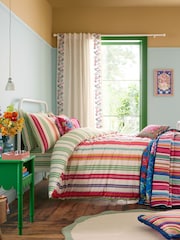 Sophie Robinson Green Sophie Stripe Cotton Reversible Duvet Cover and Pillowcase Set - Image 1 of 5