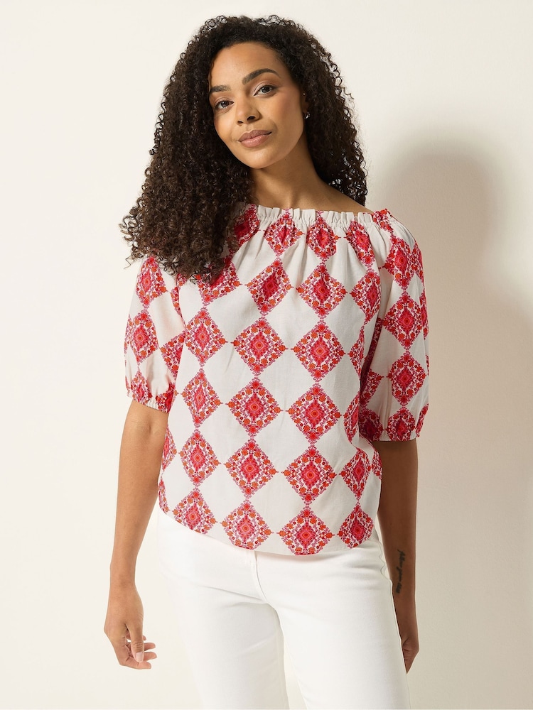 M&Co Cream Printed Tile Top - Image 1 of 6