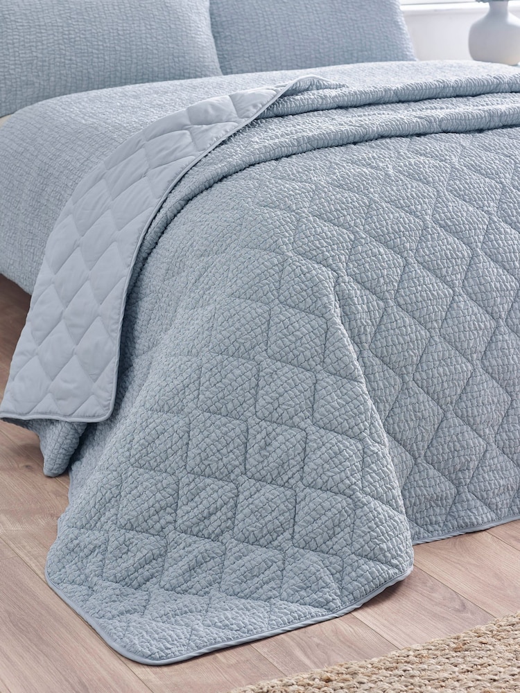 Catherine Lansfield Blue Crinkle Seersucker Texture Bedspread - Image 1 of 3 Catherine Lansfield Blue Crinkle Seersucker Texture Bedspread - Image 1 of 3