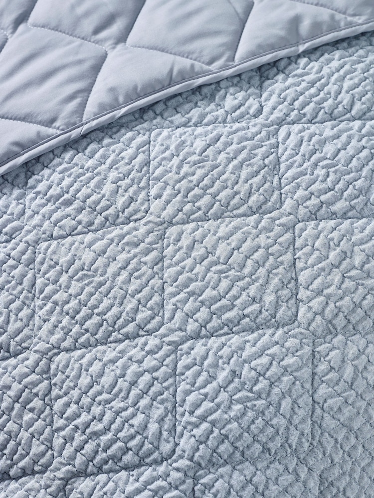 Catherine Lansfield Blue Crinkle Seersucker Texture Bedspread - Image 2 of 3 Catherine Lansfield Blue Crinkle Seersucker Texture Bedspread - Image 2 of 3