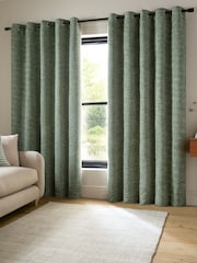 Catherine Lansfield Green Chunky Boucle Thermal Lined Eyelet Curtains - Image 1 of 4