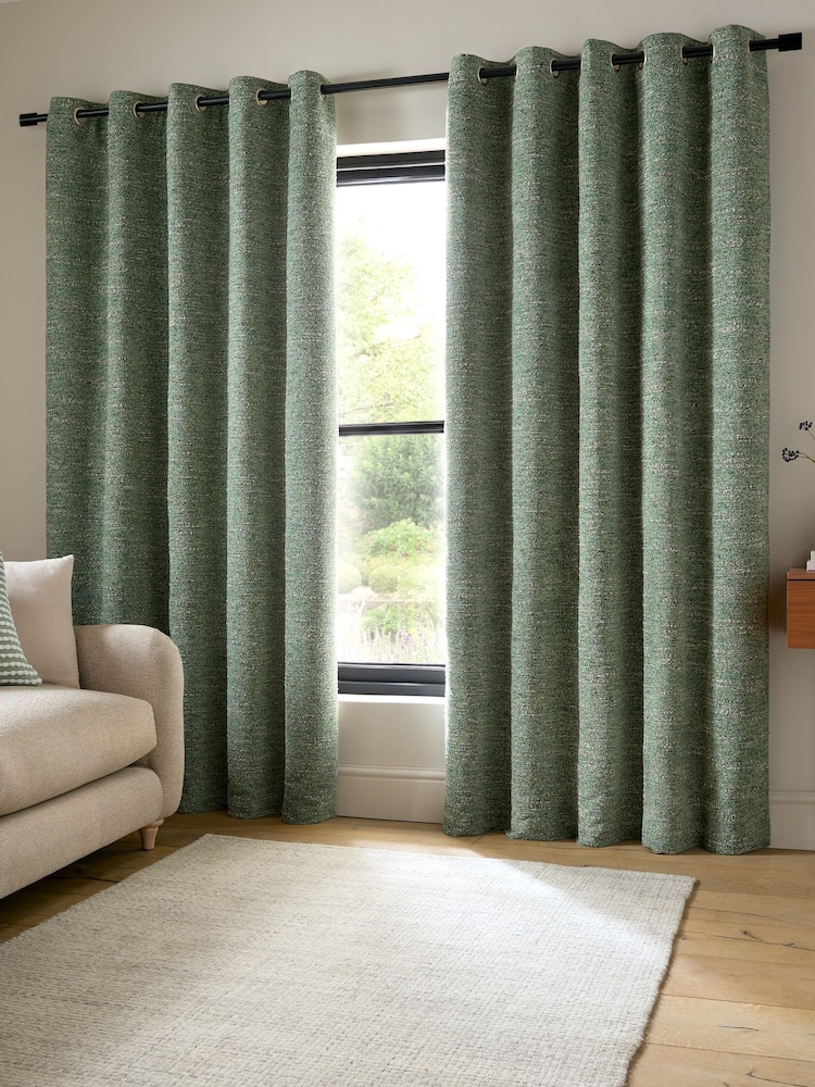 Catherine Lansfield Green Chunky Boucle Thermal Lined Eyelet Curtains - Image 1 of 4 Catherine Lansfield Green Chunky Boucle Thermal Lined Eyelet Curtains - Image 1 of 4