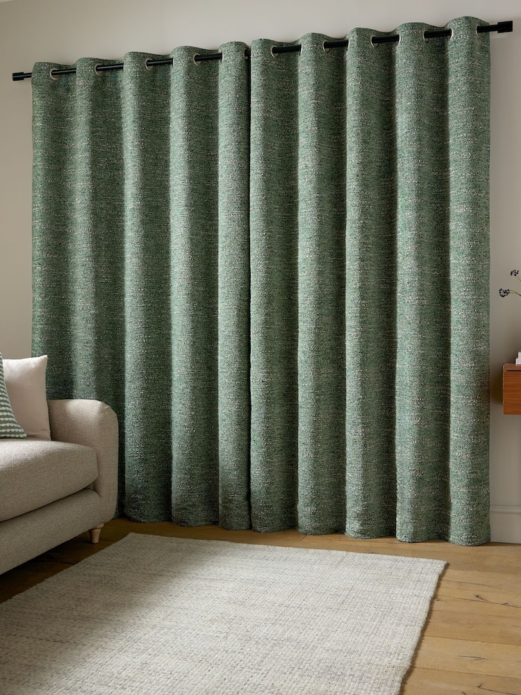Catherine Lansfield Green Chunky Boucle Thermal Lined Eyelet Curtains - Image 2 of 4 Catherine Lansfield Green Chunky Boucle Thermal Lined Eyelet Curtains - Image 2 of 4