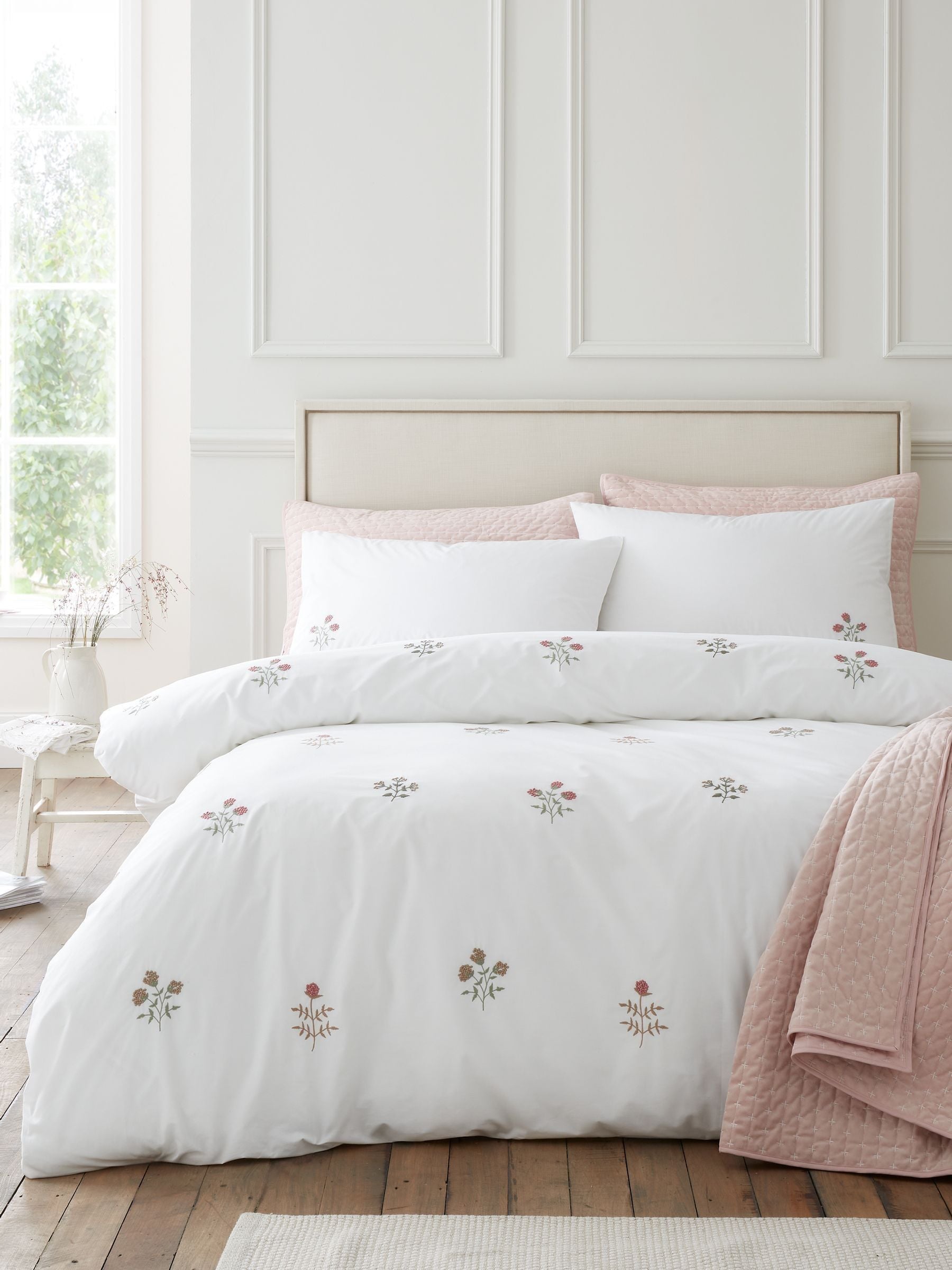 Adeline Floral Embroidered 200 Thread Count Cotton Duvet Cover Set - Image 6