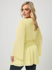 Yours Curve Yellow London Pleated Sleeve Wrap Top - Image 2 of 5