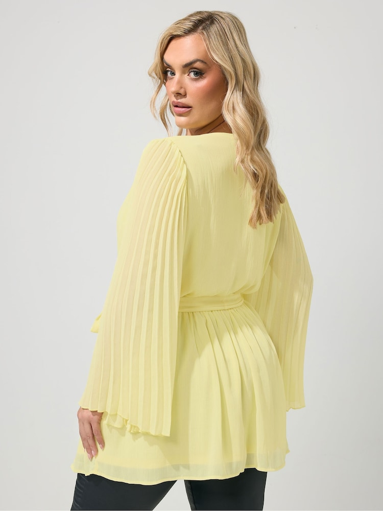 Yours Curve Yellow London Pleated Sleeve Wrap Top - Image 2 of 5