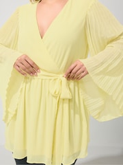 Yours Curve Yellow London Pleated Sleeve Wrap Top - Image 4 of 5