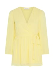 Yours Curve Yellow London Pleated Sleeve Wrap Top - Image 5 of 5