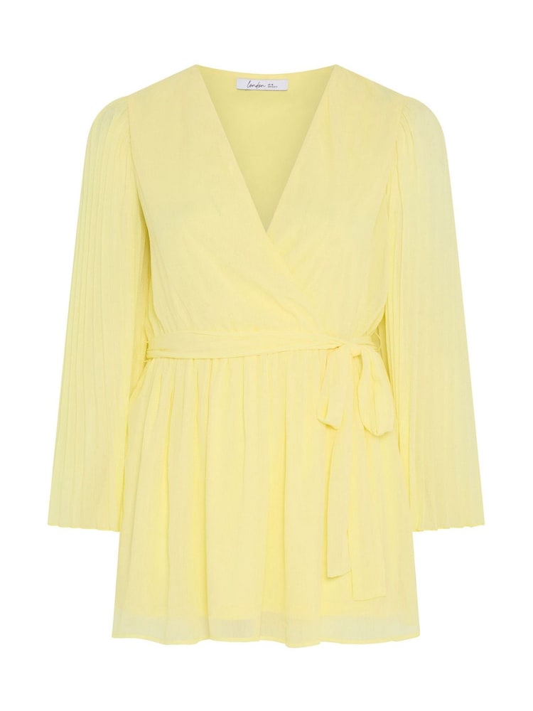 Yours Curve Yellow London Pleated Sleeve Wrap Top - Image 5 of 5