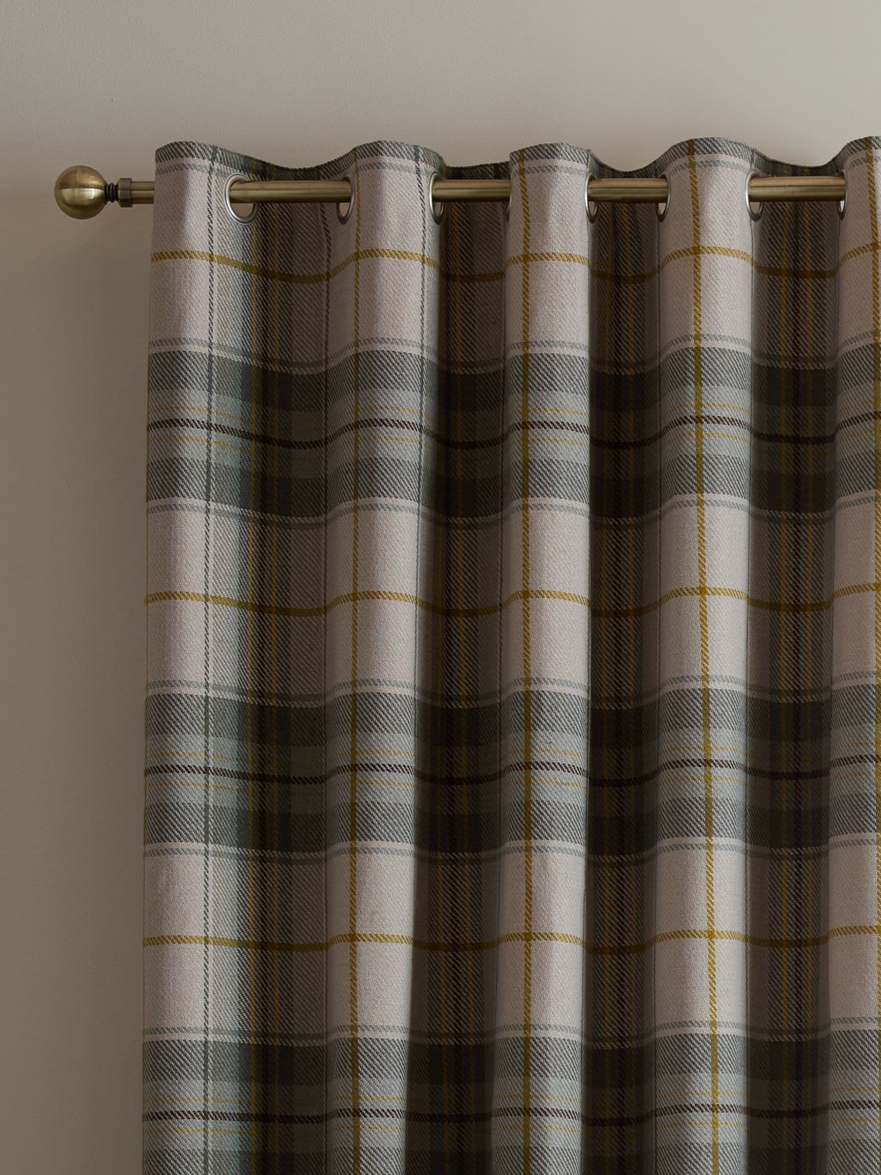 Catherine Lansfield 'Brushed Woven Glencoe Check' Thermal Eyelet Curtains in Green | Size: 229cm width x 229cm drop - Image 8